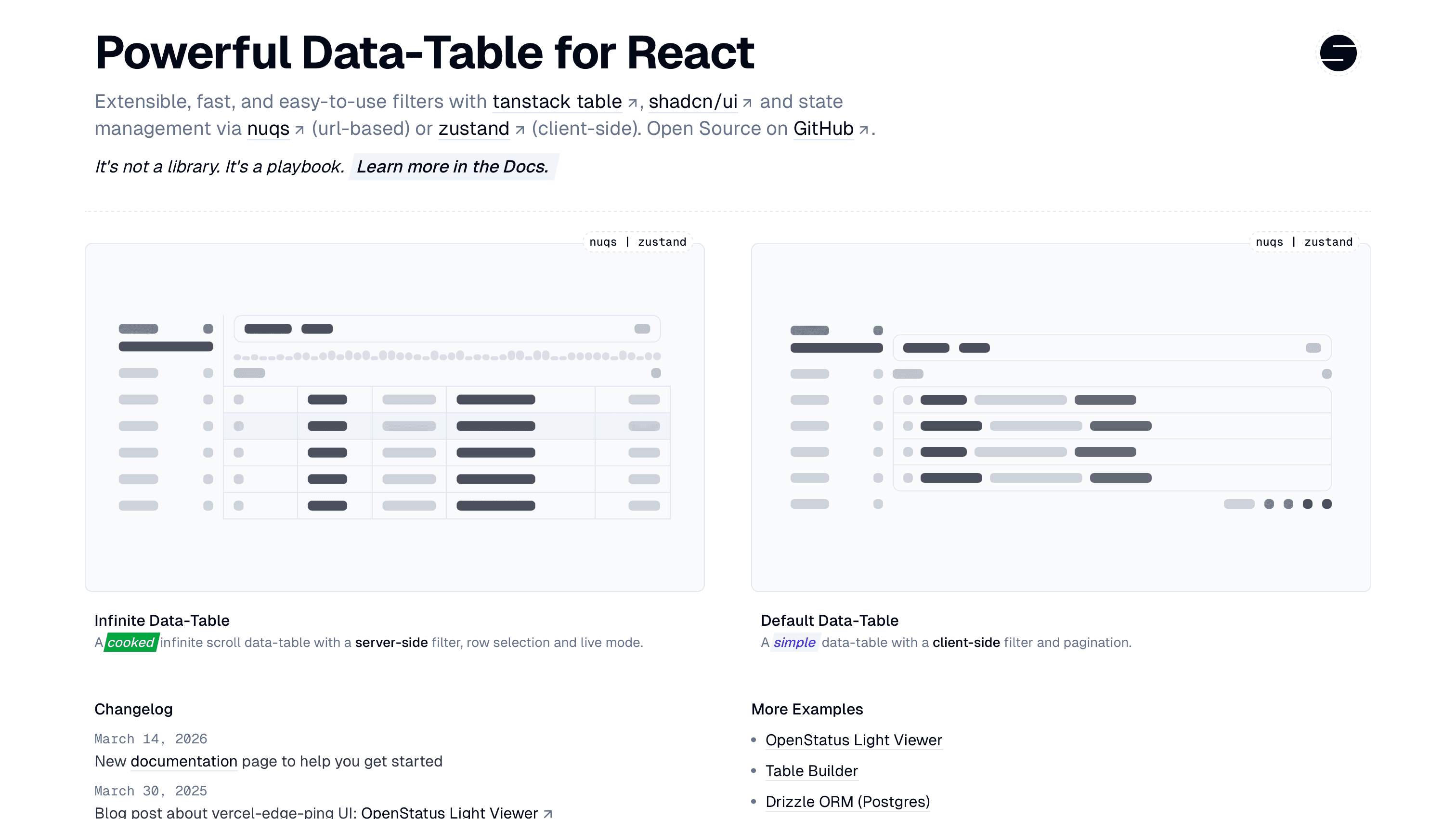 The data-table-filters homepage.